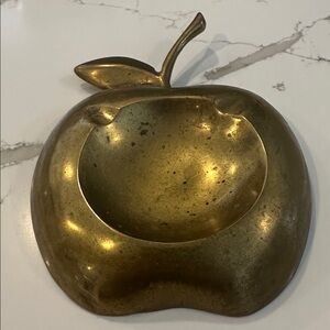Gold Brass Apple Shaped Trinket Dish Ashtray Keys Cigar Patina MCM Art Deco VTG